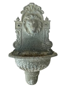 VINTAGE LION HEAD CAST METAL WALL FOUNTAIN 28"
