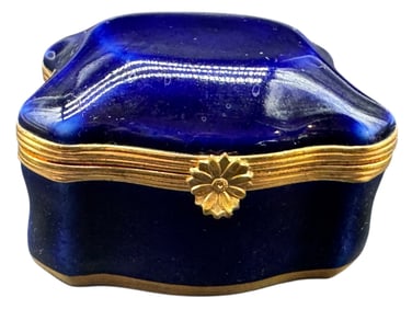 LIMOGES FRANCE COBALT BLUE PORCELAIN TRINKET BOX