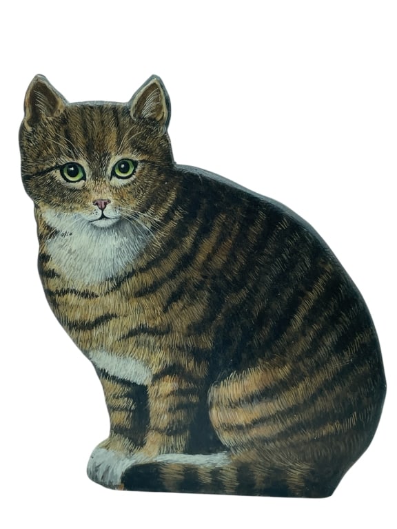 HAND-PAINTED WOODEN CAT FIGURE 13" (1 of 7)