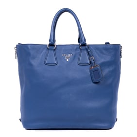 PRADA CLASSIC SHOPPING TOTE BLUETTE VITELLO BAG
