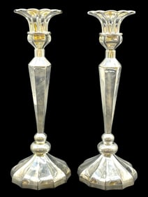PAIR OF SILVER CANDLESTICK HOLDERS 12"