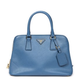 PRADA ZIP PROMENADE BLUE SAFFIANO LEATHER HANDBAG