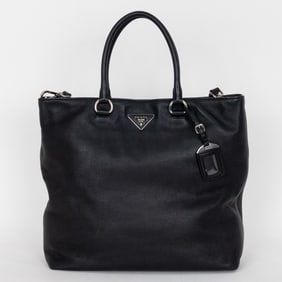 PRADA CLASSIC SHOPPING TOTE NERO VITELLO DAINO BAG