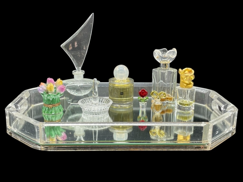 COLLECTION OF PERFUMES & VANITY ACCESSORIES W TRAY (1 of 9)
