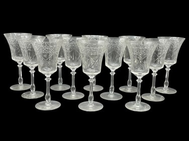 12 CUT CRYSTAL WINE GLASSES 7.5"