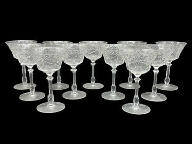 11 CUT CRYSTAL CORDIAL GLASSES 6"