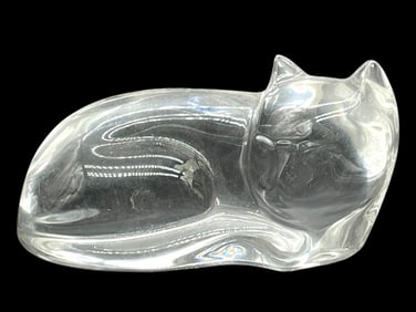 VAL SAINT LAMBERT DE SOUSA CRYSTAL CAT FIGURINE 4"