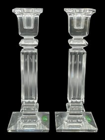 PAIR OF SHANNON CRYSTAL CANDLESTICK HOLDERS 10"
