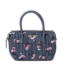 MIU MIU BOSTON FLOWER DENIM MATELASSE CANVAS BAG