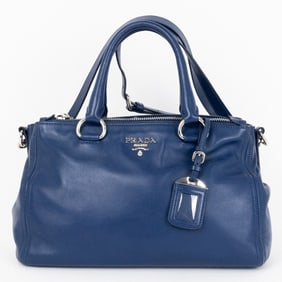 PRADA SMALL CONVERTIBLE TOTE BLUE VITELLO HANDBAG