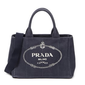 PRADA SMALL CANAPA TOTE NAVY CANVAS SHOULDER BAG