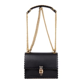 FENDI KAN I BLACK SMOOTH LEATHER SHOULDER BAG
