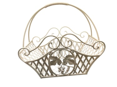 VINTAGE WHITE METAL WIRE BASKET WITH GRAPE MOTIF