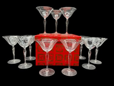 SET OF 12 CUT CRYSTAL MARTINI COCKTAIL GLASSES