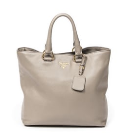 PRADA VERTICAL TAUPE VITELLO DAINO LEATHER BAG