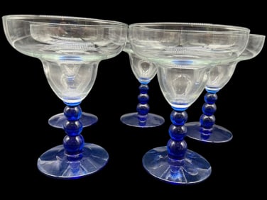 SET OF 6 COBALT BLUE STEM CHAMPAGNE GLASSES