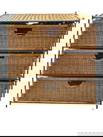WICKER & METAL FRAME THREE-DRAWER STORAGE CHEST