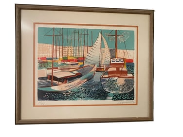 HARBOR SCENE LIMITED EDITION PRINT  SIGNED 32"