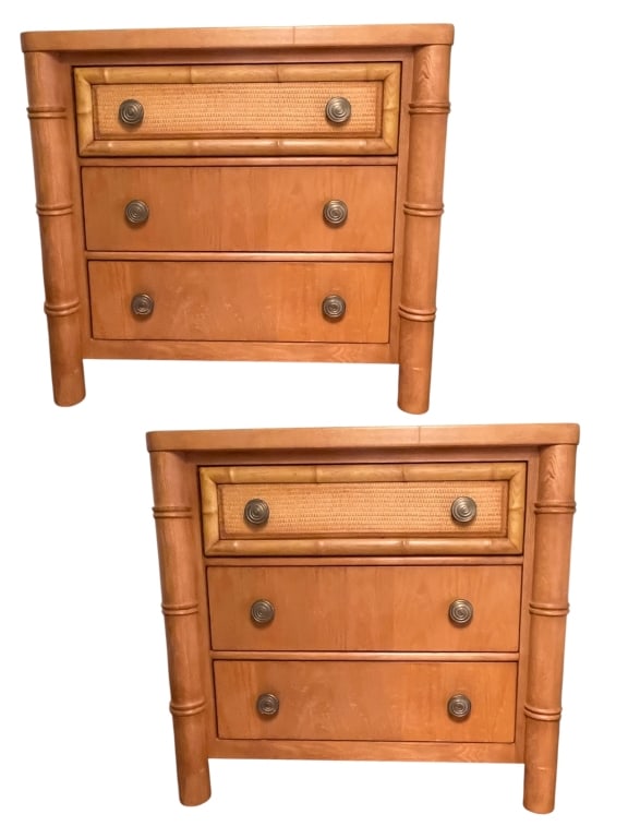 TROPICAL BAMBOO STYLE NIGHTSTANDS WITH RATTAN (1 of 8)