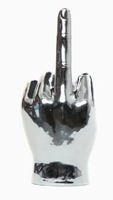 SILVER MIDDLE FINGER TABLETOP SCULPTURE 9"