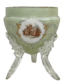 GLASS VASE WITH CHERUB MOTIF 7"
