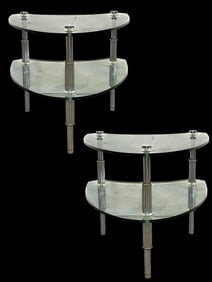 MODERN GLASS AND METAL TWO-TIER SIDE TABLES 21"
