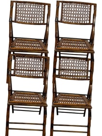 4 VINTAGE BAMBOO RATTAN FOLDING CHAIRS