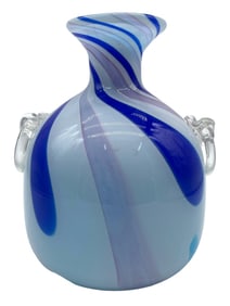 MURANO STYLE GLASS DOUBLE HANDLED VASE 10"