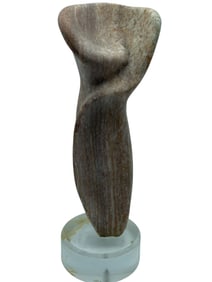 ABSTRACT CARVED STONE SCULPTURE ON LUCITE BASE 21"