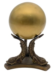 BRASS GAZING BALL WITH DOLPHIN MOTIF STAND 7"
