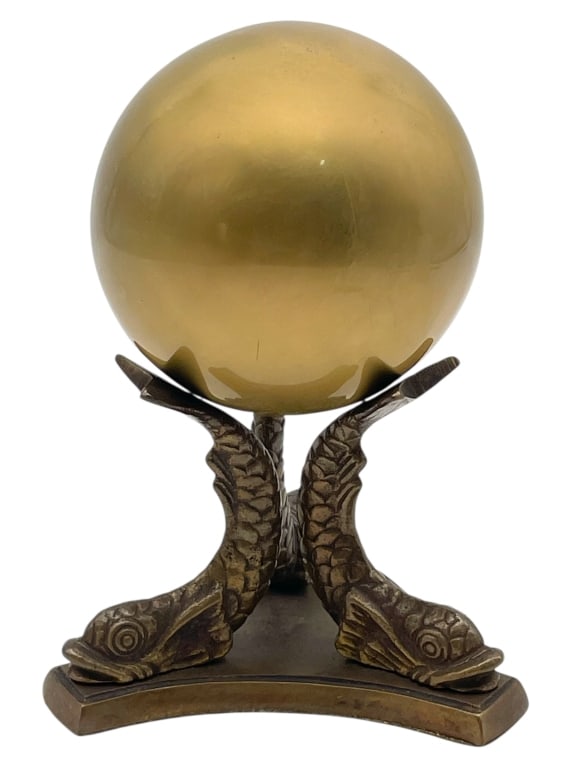 BRASS GAZING BALL WITH DOLPHIN MOTIF STAND 7" (1 of 6)