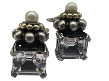 LAGOS 18K & STERLING SILVER EARRINGS WITH PEARLS