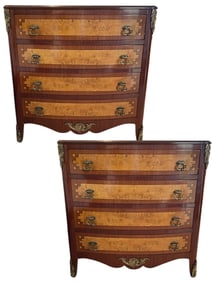 VINTAGE FRENCH BOMBE STYLE BURLWOOD NIGHTSTANDS