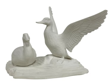 SCULPTURE OF TWO DUCKS ON A NATURALISTIC BASE 15"