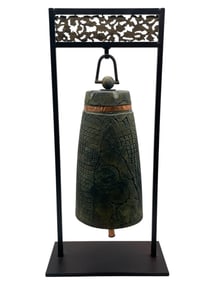 ASIAN STYLE CERAMIC TEMPLE BELL ON STAND 25"
