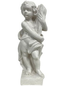 ITALIAN GLAZED CERAMIC CHERUB SCULPTURE 22"
