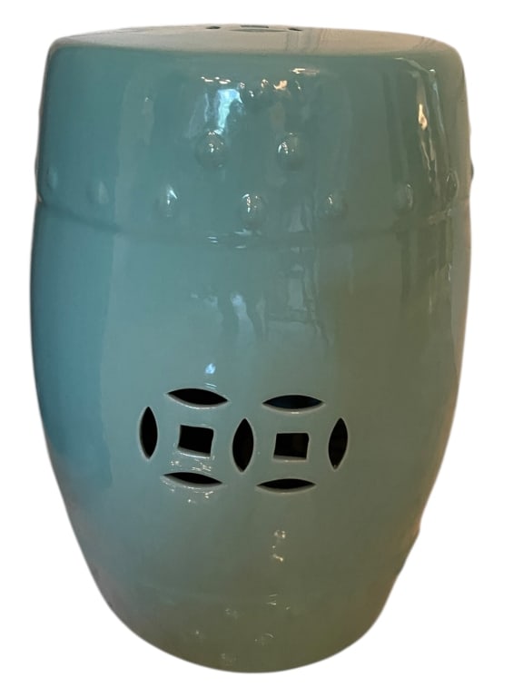 VINTAGE TURQUOISE CHINOISERIE GARDEN STOOL (1 of 4)