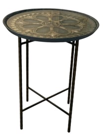 ROUND ROSETTA WROUGHT IRON TABLE GLASS TOP