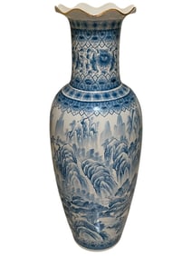 LARGE VTG BLUE & WHITE CHINOISERIE FLOOR VASE 42"