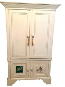 FRENCH PROVINCIAL PAINTED ARMOIRE W TILE PANELS