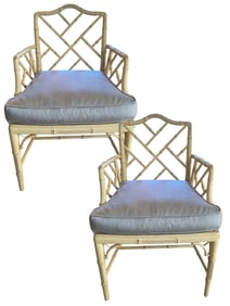 PAIR OF VINTAGE FAUX BAMBOO CHINOISERIE CHAIRS