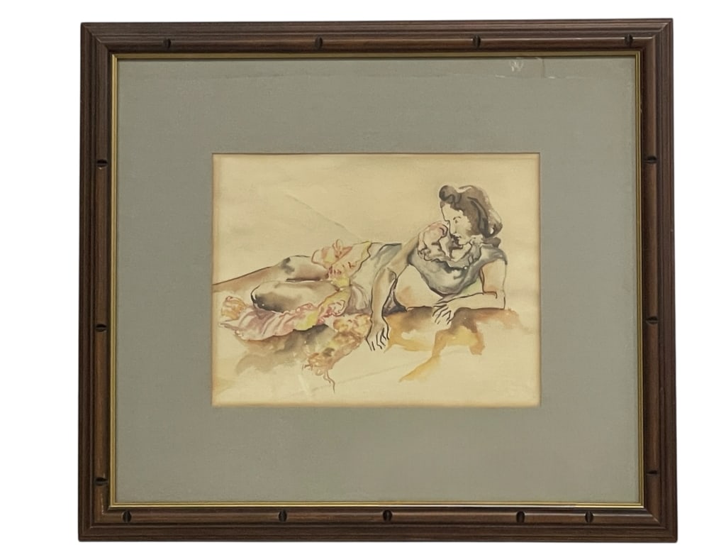 WATERCOLOR FIGURAL STUDY OF A RECLINING WOMAN 17" (1 of 2)