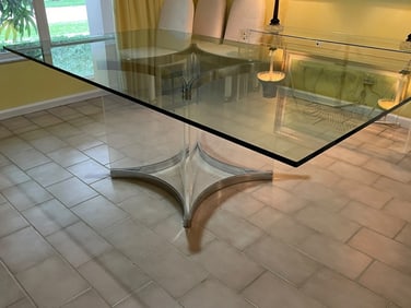 HOLLYWOOD REGENCY LUCITE & GLASS DINING TABLE 84"