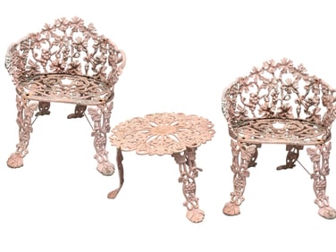 VINTAGE PINK CAST IRON GRAPEVINE PATIO SET