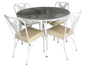 VINTAGE CAST IRON FLORAL PATIO DINING SET