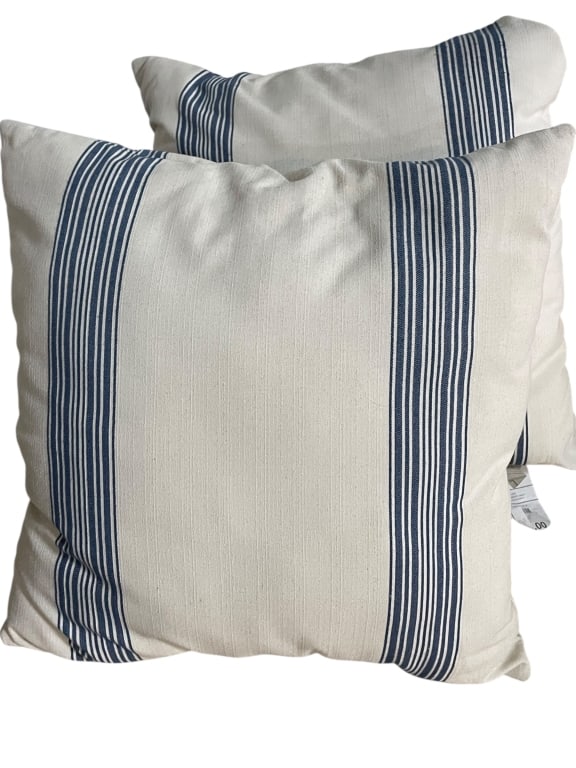 PAIR OF BLUE AND CREAM STRIPED THROW PILLOWS 21" (1 of 2)