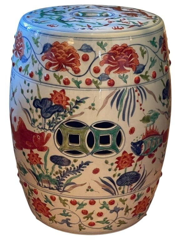 VINTAGE ASIAN MOTIF CERAMIC GARDEN STOOL (1 of 6)