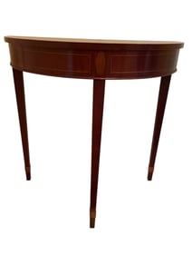 VINTAGE INLAID MAHOGANY DEMILUNE CONSOLE TABLE