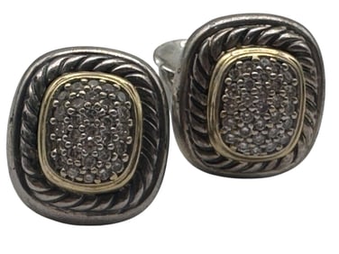 18K AND STERLING SILVER DIAMOND PAVE EARRINGS