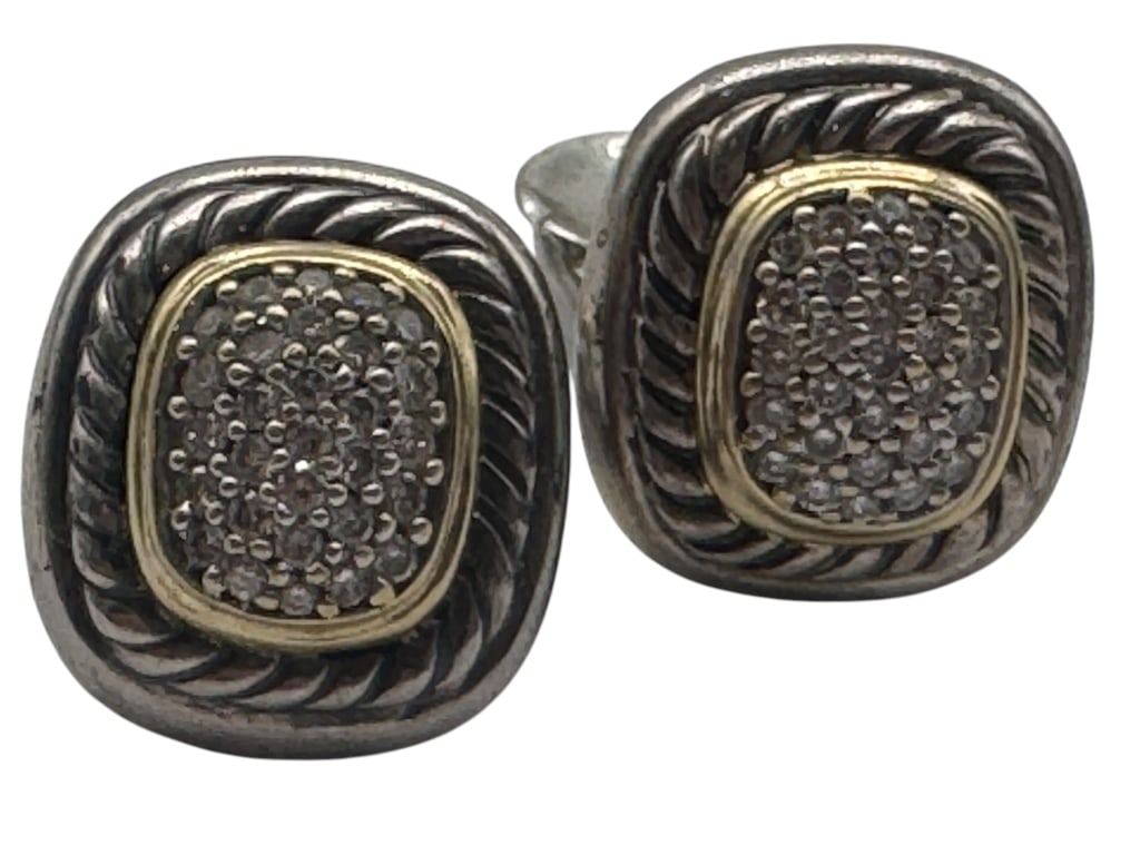 18K AND STERLING SILVER DIAMOND PAVE EARRINGS (1 of 5)